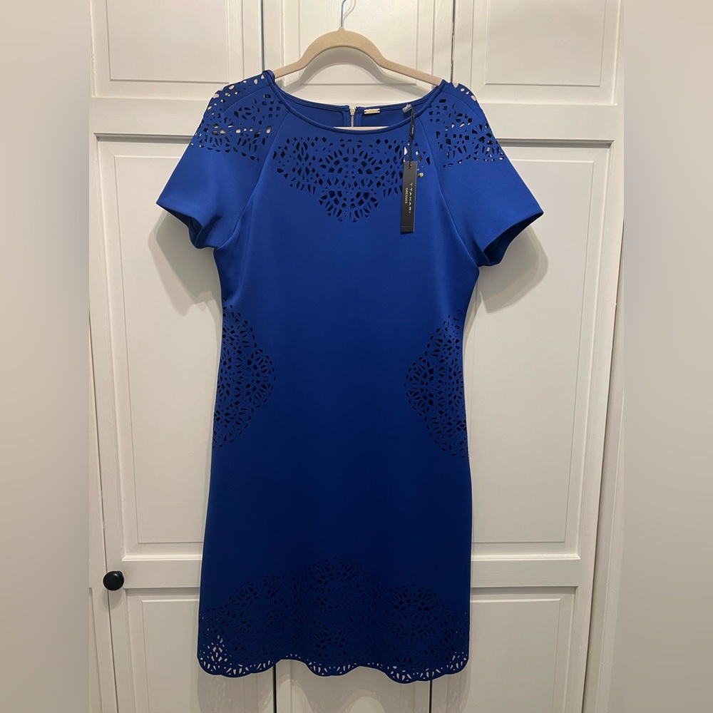 NWT T Tahari Royal Blue Laser Cut Dress size 12